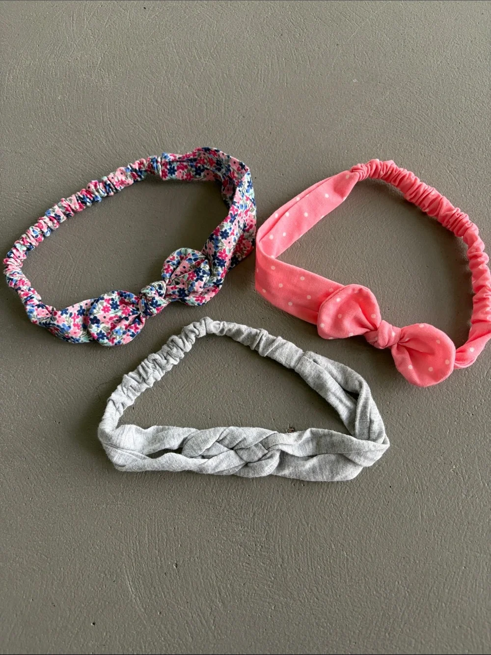 Kids Elastic Headband Trio - Pink, Floral, Gray